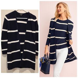 TALBOTS ~ Open-Front Modern Ottoman Cardigan in Navy w/White Stripe Sz Sp